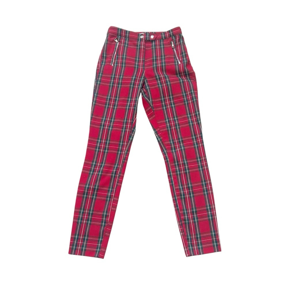 Women's H&M Red Plaid Pants Size 6 Red, Stretch, 2 Front zipper pockets